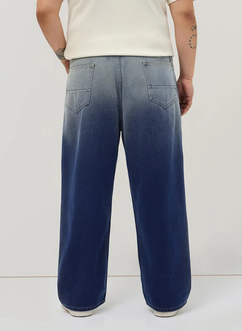 Urbano Fashion  Urbano Plus Men's Dark Blue Loose Baggy Fit Heavy Washed Faded Denim Jeans Non-Stretchable for Men | Best Price UAE